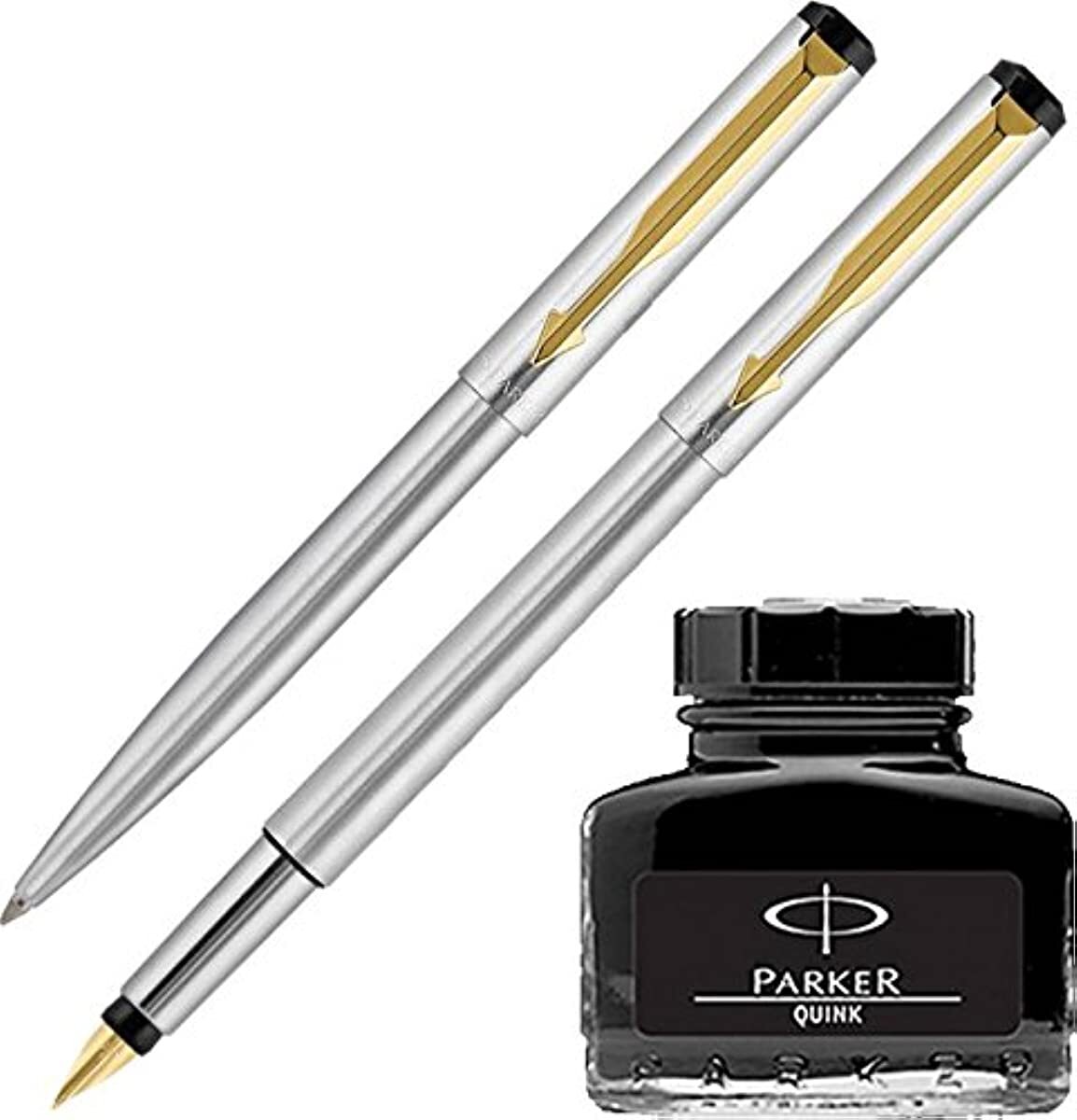 Parker Vector Stainless Steel GT Fountain Pen + Ball Pen + Quink Ink