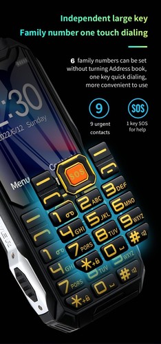 Téléphone portable robuste 2G GSM résistant aux chocs débloqué lampe de poche pour personnes âgées - Photo 7 sur 14