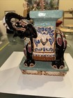 VINTAGE ELEPHANT PLANT GARDEN STAND STOOL ASIAN CERAMIC GLAZED 