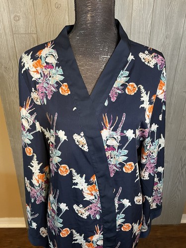 Kimono Size L/XL Floral Polyester Satin Blue - Picture 3 of 6