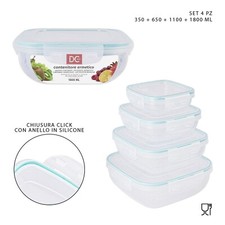 Set 4 Contenitori Ermetici Bassi - Plastica Senza BPA Chiusura Click Multiuso