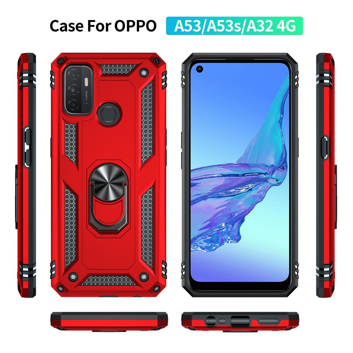 Cover Per Oppo A54s/A16/A16s Con Protezione Scorrevole Fotocamera – Anello Porta 360° E Supporto – Antishock Nero