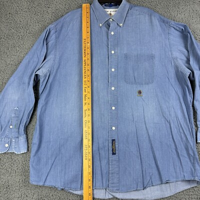 にー Vintage Tommy Hilfiger Shirt Mens Long Sleeve Size 17 1/2 35 Denim