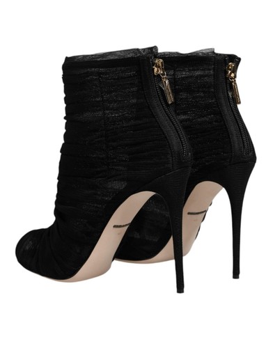Dolce&Gabbana Women Black Ankle Boots Mesh Peep Toe Zip High Heel Booties EUR 40 - Picture 5 of 8