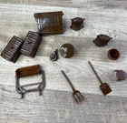 Marx Modern Farm Brown Soft Plastic Barn Accessories Set, Feed Box, Hay Play-set