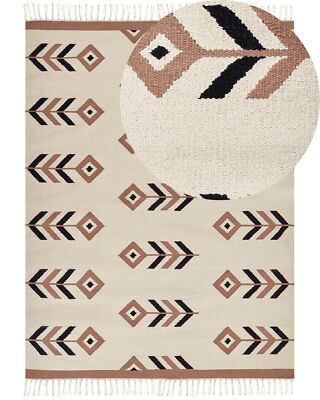 Kelim-Teppich Baumwolle beige 160x230 cm handgewebt geometrisches Muster Niavan