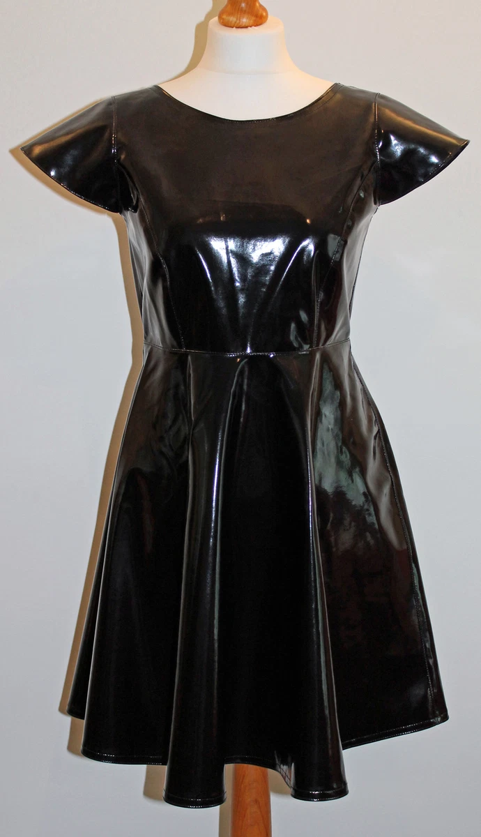 Black pvc vinyl short sleeved mini dress all sizes cross dresser