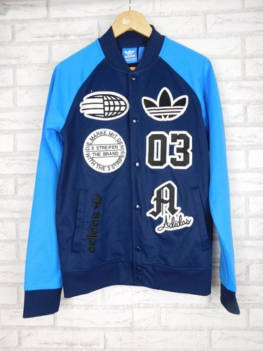 Adidas Jacket Black, blue print Sz S 