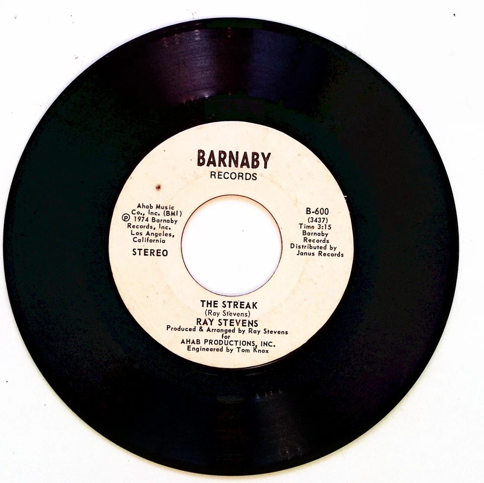 RAY STEVENS – THE STREAK/YOU'VE GOT THE MUSIC INSIDE BARNABY REC VINYL 45 77-44 - Image 3 of 3