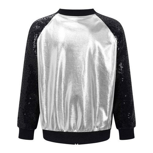 Girls Boys Metallic Bomber Moto Jacket Coat Hip Hop Jazz Modern Dance Disco Top - Picture 21 of 117
