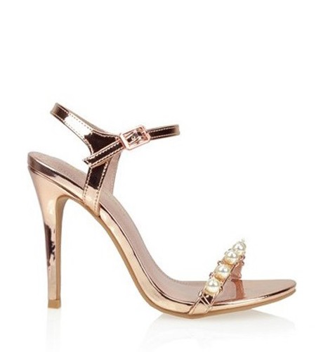 Cream Pearls Ankle Strap Open Toe Heels 