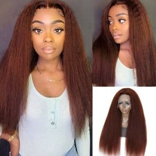 Straight Long Yaki Lace Front Wig Reddish Brown Wig Women Christmas Party Soft