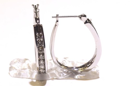 14k white gold .64ct Invisible diamond hoop huggie outside earrings 5.7g - Picture 2 of 7