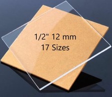 Clear Cast Acrylic Plexiglass Sheets 1/2  Thick 12 mm 17 Sizes