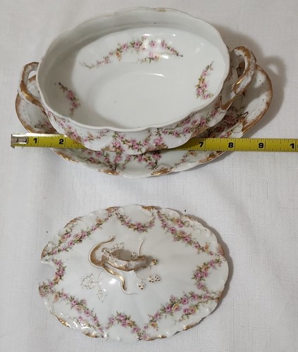Antique 1900sTheodore Haviland Schleiger145 Gravy Boat w/attached underplate&Lid - Picture 14 of 15