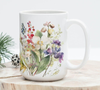 Wild Flowers Valley Coffee Tea Mug Cup Ceramic 15 Oz Floral Pattern by Mugzan