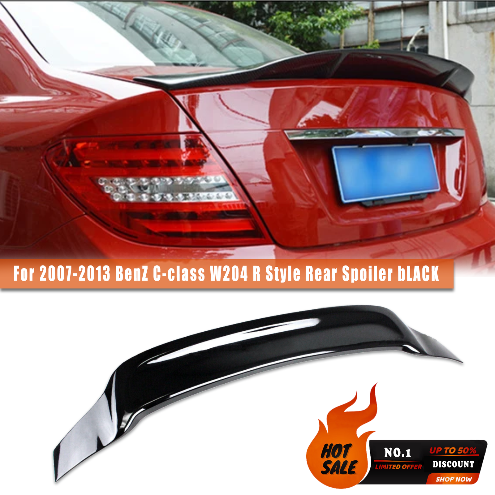 2007-2013 Mercedes C-Class W204 R Style Glossy Black Trunk Spoiler