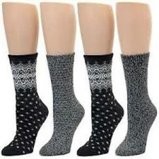 CUDDL DUDS Womens Leg Layering 4 Pair Boot Crew Socks Size 4-10 BLACK super soft