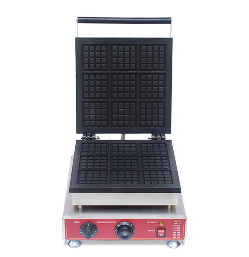 110V Non-stick Electric 9Pcs Square Waffle Maker Machine 2000W Time Set ...