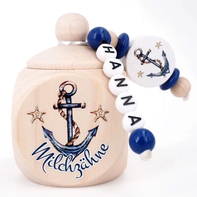 MOTZISBUNTEWELT Milchzahndose mit Namen ❤ Pirat Anker Maritim Zanhfee Geschenk Junge Geburtstag