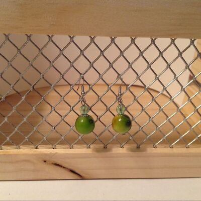 Silver Tone Green Beaded Pierced Earrings 1 1/2''
