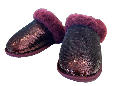 Uggs 1151290 Scuffette II Mirror Ball Slippers Wild Grape Burgundy 5 NIB
