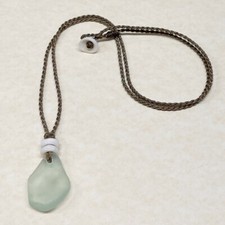 Blue Sea Glass Necklace  Clam Shell Necklace, Genuine Surf Tumbled, Puka