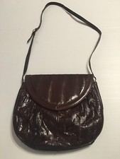 Vintage Brown Eel Skin Envelope Purse Magnetic Closure Shoulder Strap EUC
