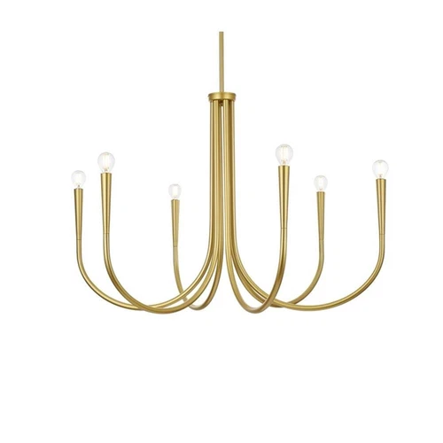 Living District Layne 36" 6-Light Transitional Metal Chandelier in Brass - Picture 4 of 7