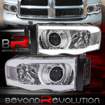 For 2002-2005 Ram 1500 LED DRL Projector Head Lights Assembly Lamps LH+RH Chrome