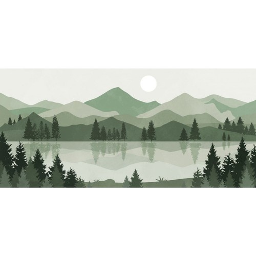 Ilustración De Paisaje De Pintura Boho Chic Lago En Las Montañas Verdes Al Atard - Imagen 2 de 6