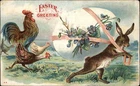 Easter Rabbit Egg Rooster Embossed c1910s Postcard