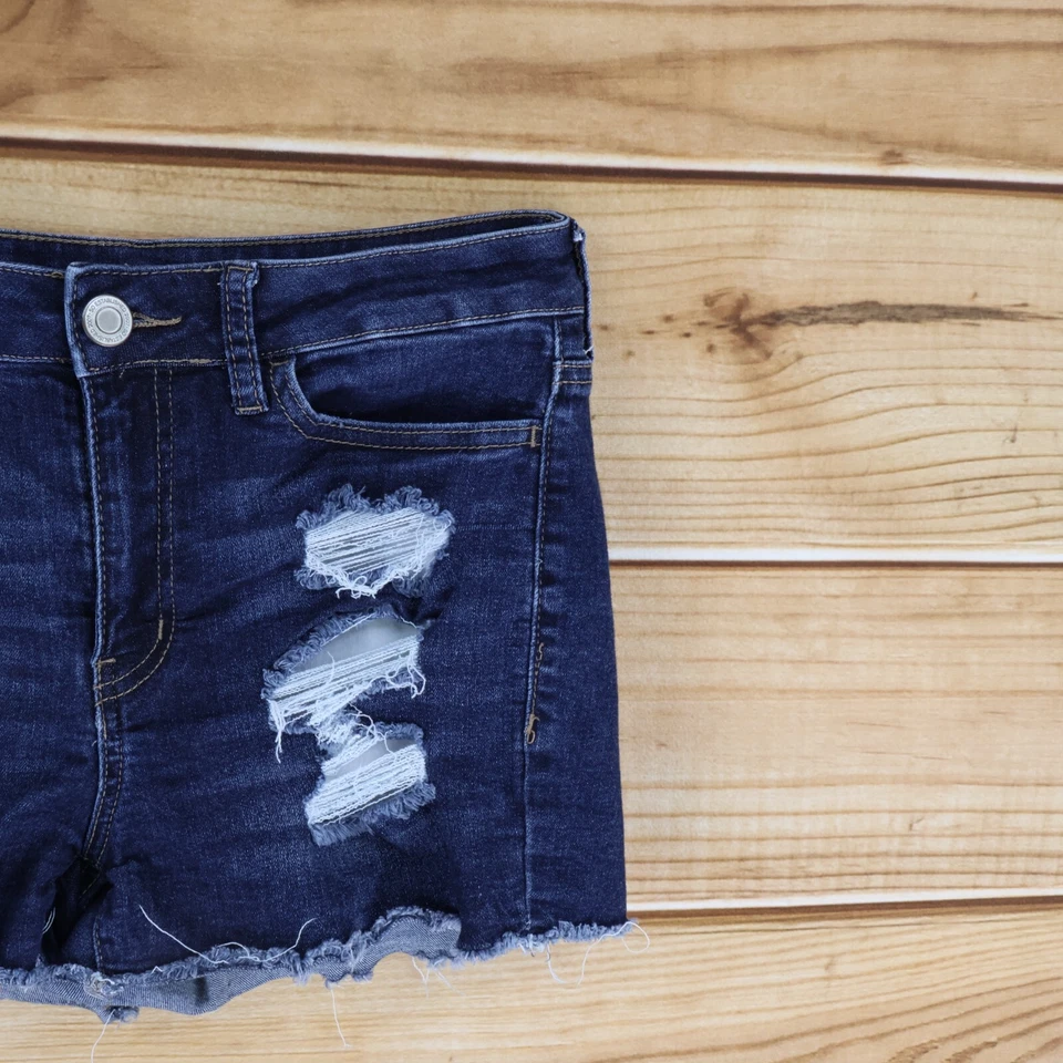 SO Cut-Off Jean Shorts Juniors 7 Dark Blue Distressed Stretch High Rise Shortie - Image 4 of 4