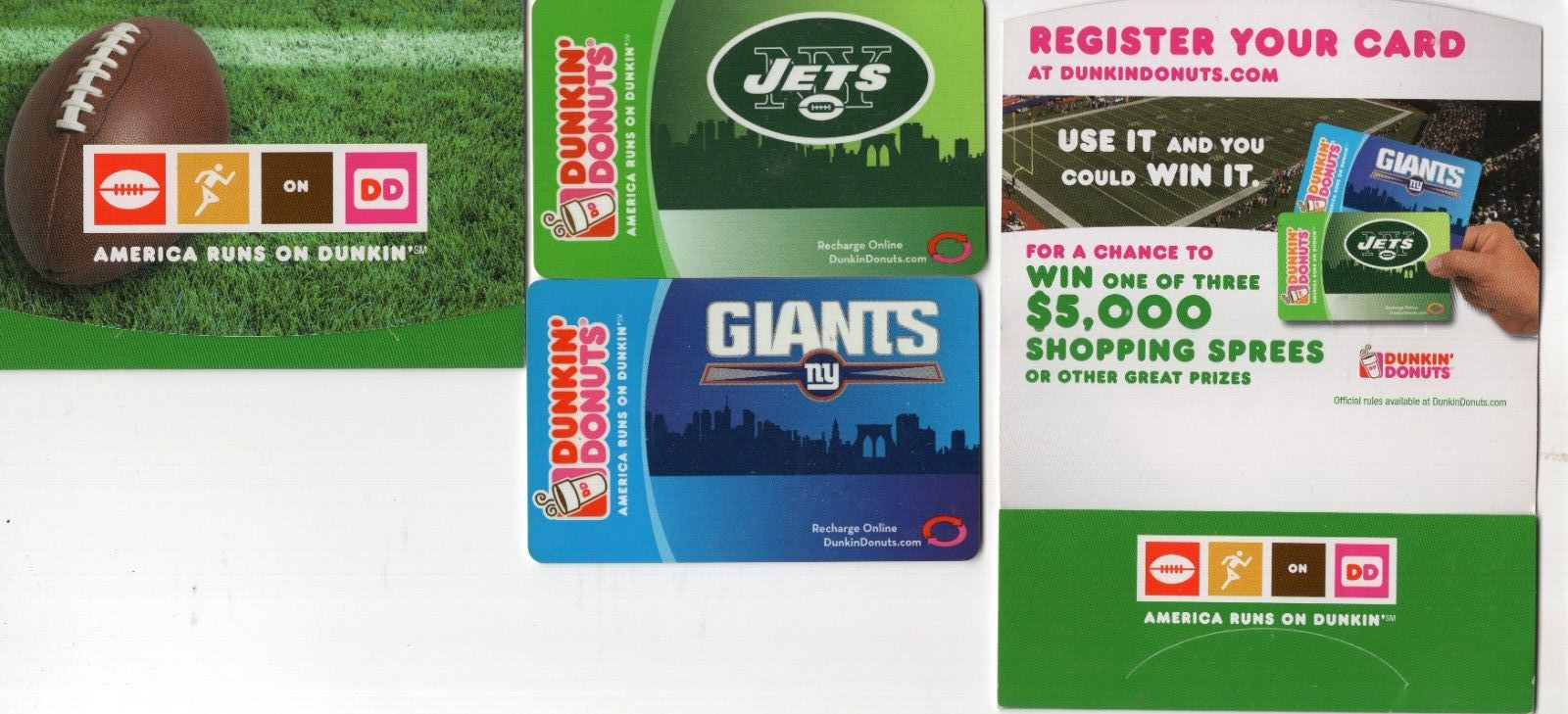 N.Y. GIANTS or JETS 🏈 Dunkin Donuts 2007 Gift Card & holder No Value