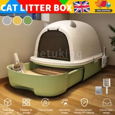 Extra Large Hooded Cat Litter Box Cat Pan Drawer Self Cleaning Cat Potty Tray UK