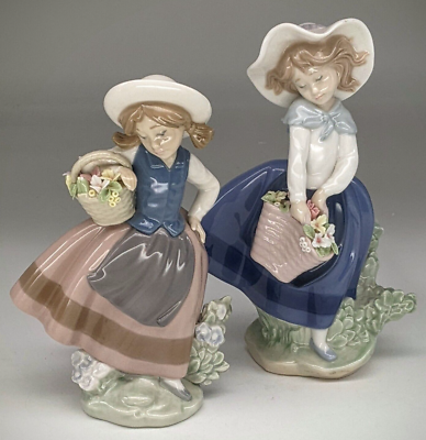Lladro Spanish Porcelain - Two Figurines - 5221 and 5222- Girls