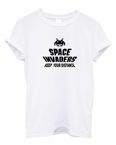 Space Invaders Keep your distance UNISEX print T-shirt Social distancing nerd - Picture 13 of 21