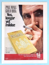 1972 Pall Mall Gold 100's Vtg 1970's Magazine Print Ad, Yes longer, yet milder