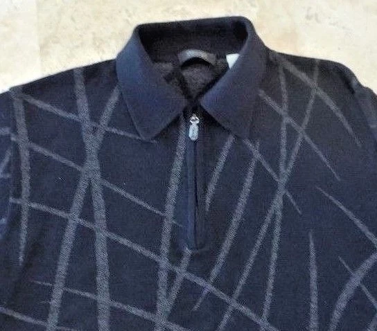 Auth VERSACE Black with METALLIC Design MERINO Wool Collared SWEATER Short ZIP - Image 4 of 4