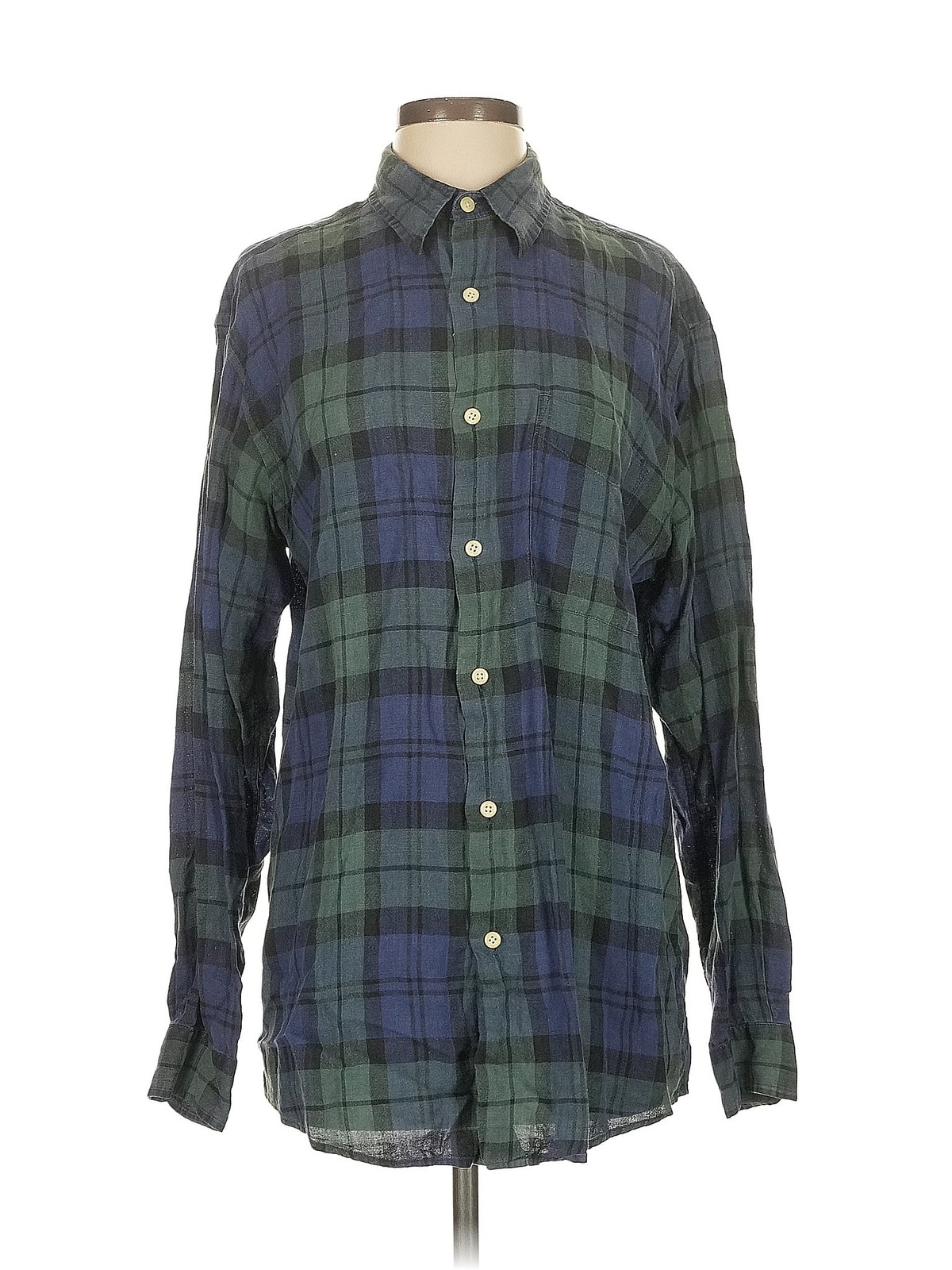 Factory Store Women Green Long Sleeve Button-Down Shirt S