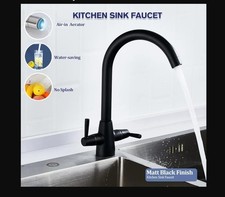 Black Kitchen Sink Tap, Mono Bloc Double Lever High Swan Swivel Neck Mixer Taps