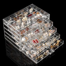Earring Holder Organizer Acrylic Storage Box for 5 Drawers, Clear