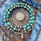 14" to 16" NAVAJO Pearl Pueblo Turquoise Sterling Silver Squash Blossom Necklace — photo 3