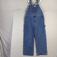 HISEA DENIM OVERALL BIBS CARPENTER 46x32 00S WORKWEAR JEANS MEDIUM WASH RELAXED