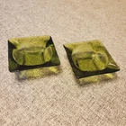 Vintage Anchor Hocking Olive Green Glass Ashtray, lot of 2