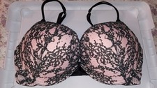 Victoria Secret Bra Size 34D Very Sexy Push Up Light Pink Black Lace Jewels 