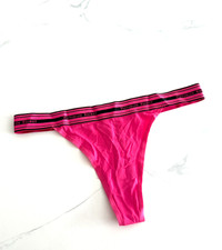 Victoria's Secret Logo Cotton Thong Panty Hot Pink