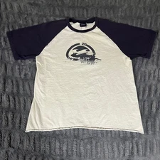 Billabong Baseball Raglan T Shirt Cream Navy Graphic Large USA Made Y2K 90s