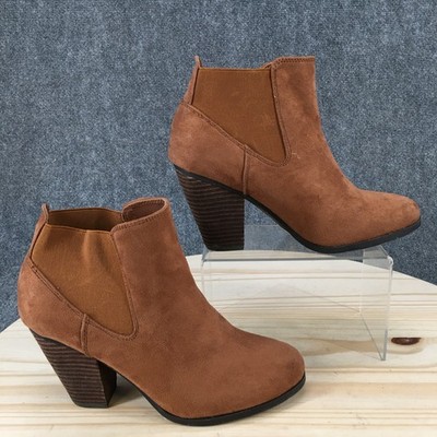 Call It Spring Boots Womens 10 Casual Pull On Chelsea Bootie Brown Fabric Heels