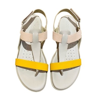 ECCO Flash T Strap Thong Sandal Merigold/Gravel/Rose Full Grain nubuck leather 9